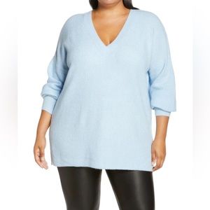 Halogen EUC Ribbed V-Neck Tunic Sweater Light Blue 2x